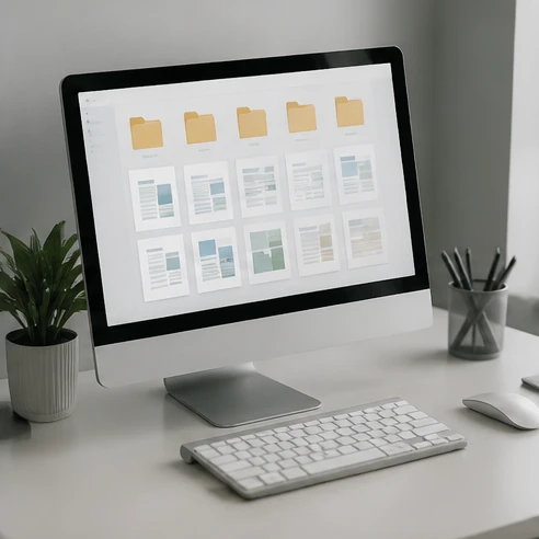 Computer workspace showing a collection of office 2007 word templates with organized document categories and layouts