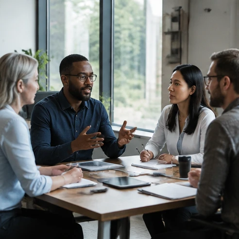 Workplace conversation scene showing how office nicknames change with audience and communication settings