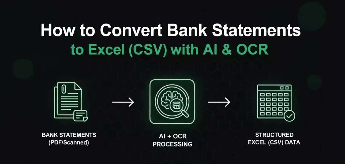 Hands using a computer to convert a digital PDF bank statement into an Excel spreadsheet workflow