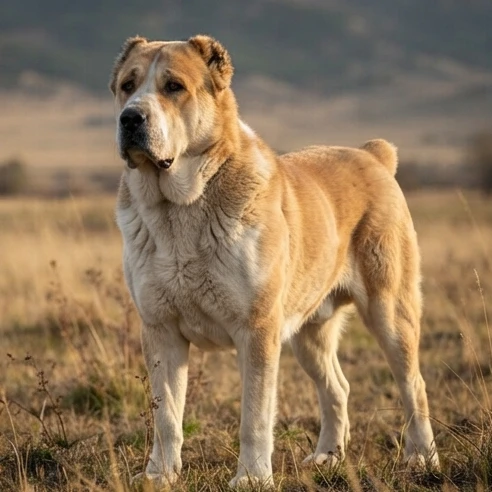 Picture of a central asian shepherd showing a massive head, deep chest, heavy bone, thick coat, and powerful guardian-dog build