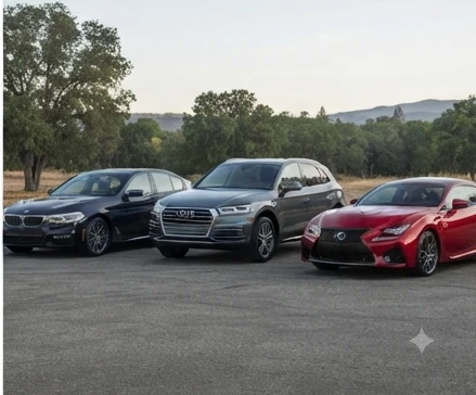 Premium sedan, luxury SUV, and exotic car categories arranged for trip planning comparison