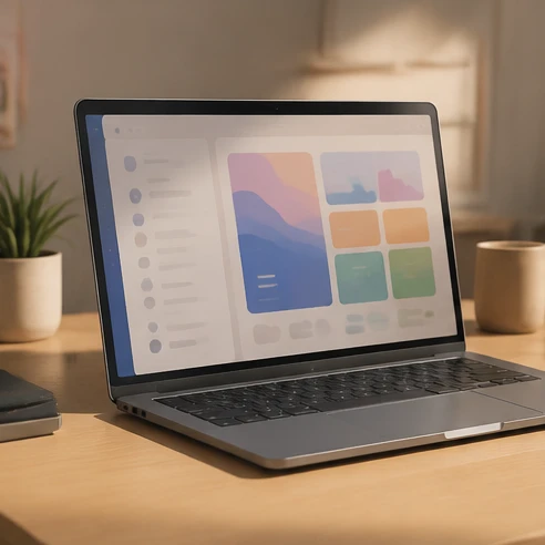 Modern laptop screen showing productivity software, representing a QVC laptop with Microsoft Office included