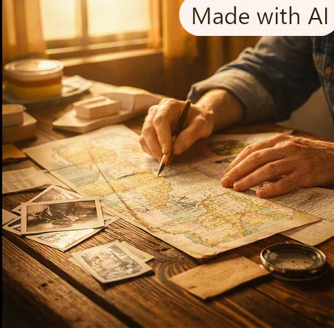 Ray Midge inspired character study with notes and objects reflecting his analytical personality