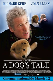 Richard Gere and an Akita dog sitting together at a train station