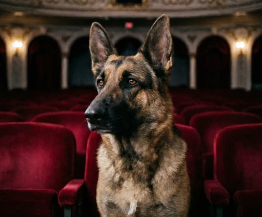 German Shepherd representing classic Hollywood canine performances and movie history