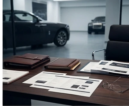 Luxury car valuation process with collector documents and vehicle analysis setup