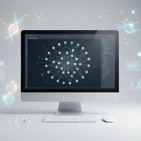 STRING database protein association networks visualized for bioinformatics analysis