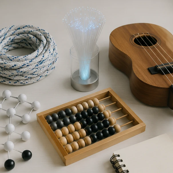 Visual comparison of string concepts across physical objects, programming, music, and mathematics