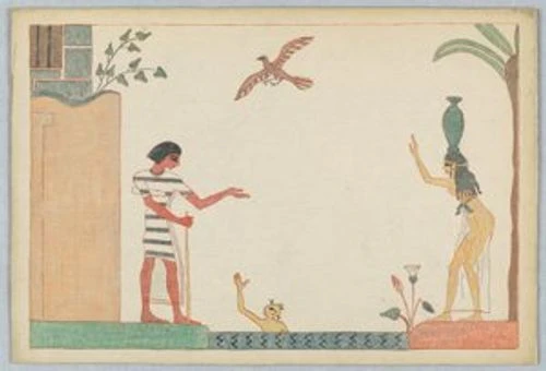 The dog and his master story with a loyal dog beside a human in a classic fable setting
