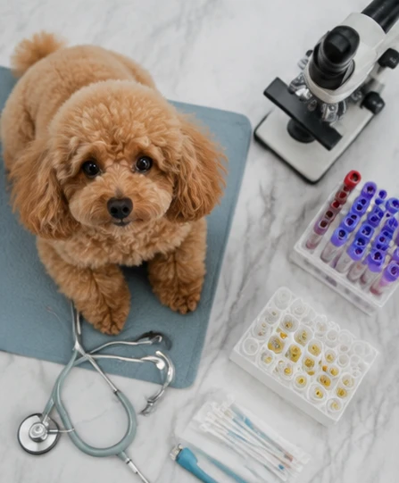 Toy Poodle breeding health screening with veterinary documents and DNA testing review
