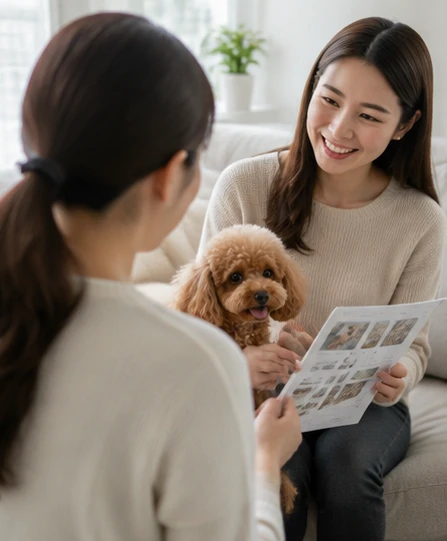 Toy Poodle stud dog being verified with breeder records and recent condition check