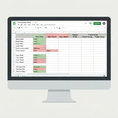 A detailed spreadsheet view highlighting availability status and secondary position tracking for players