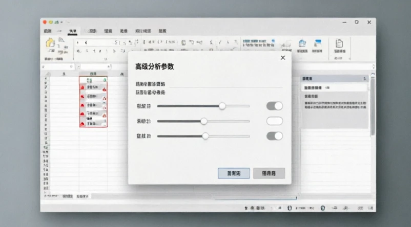 Detailed spreadsheet view and settings menu used to diagnose missing add-in commands in desktop Excel