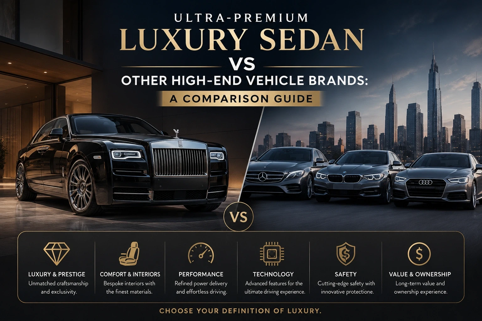 Sleek modern luxury car parked against an upscale urban architectural background