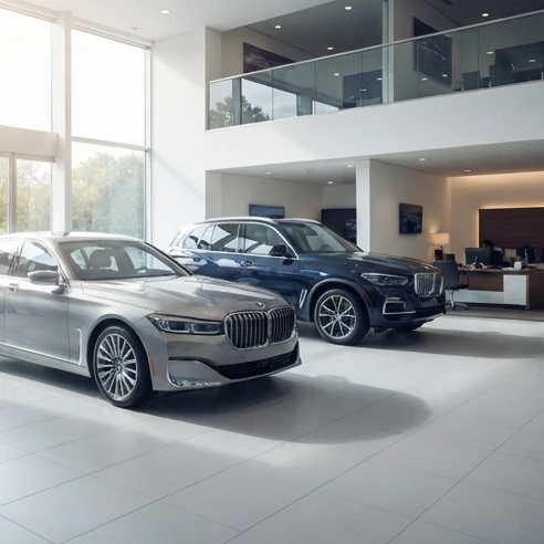 Used luxury car dealers near me with curated premium vehicles displayed in a refined dealership setting