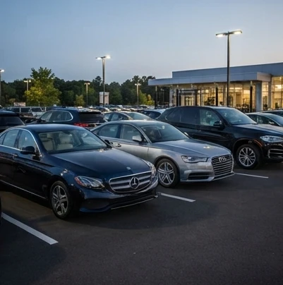Selection of used luxury cars for sale under $15000 featuring premium sedans and SUVs ready for inspection