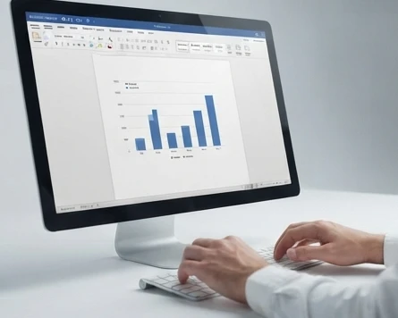 Document editor interface with a chart insertion workflow and bar graph option highlighted visually