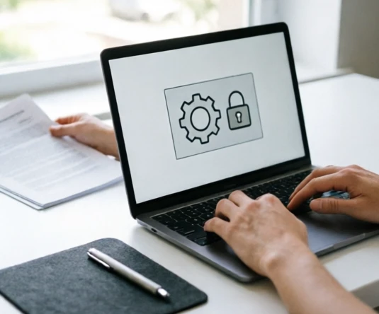 Computer workspace showing a user checking permissions and settings before deleting a file