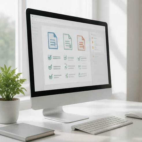Computer screen concept showing template compatibility checks with document layout comparisons and formatting review