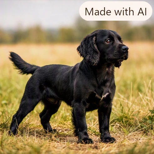 Black working Cocker Spaniel showing athletic build beside a natural outdoor training area